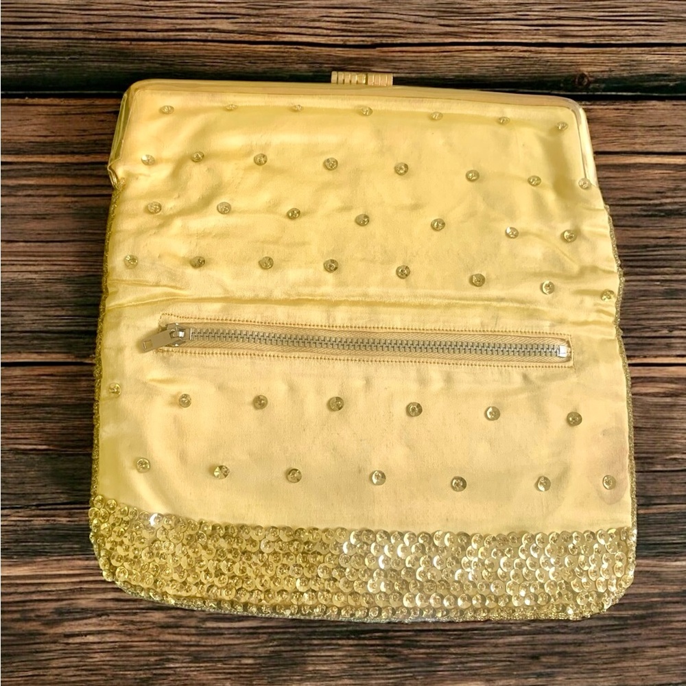 Vintage Gold Satin Sequin & Beaded Folded Clutch Bag - Picture 10 of 15